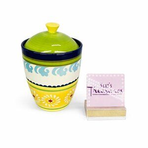 222 Fifth SUMMER SUZANI Bright 70's Large Floral Ceramic Small Lidded Canister